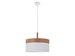Miniaturka 3 - Lampa wisząca Valinio z białym abażurem i pasem drewnianego forniru