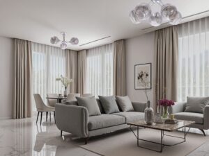 Miniaturka 1 - Srebrna pięciopunktowa lampa wisząca Valisena z lustrzanymi kloszami we wnętrzu