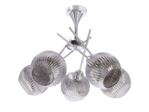 Miniaturka 3 - Lampa wisząca Valisena srebrna z pięcioma szklanymi lustrzanymi kloszami na białym tle