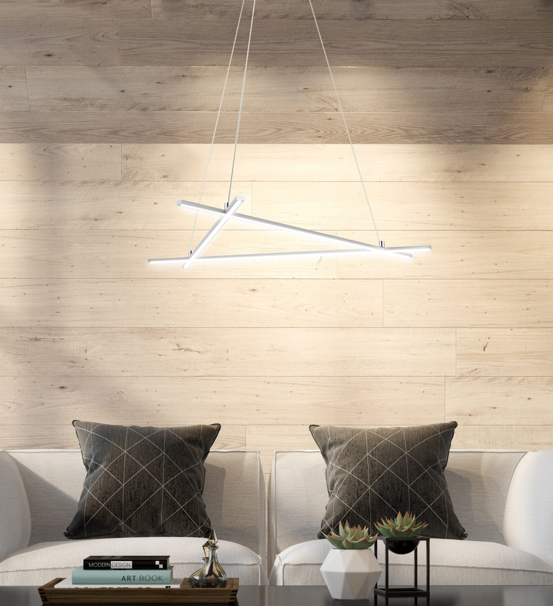 Lampa wisząca Valitano 30 W w aranżacji salonu z sofą