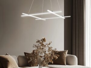 Miniaturka 3 - Świecąca lampa Valitano 40 W nad beżową sofą w aranżacji