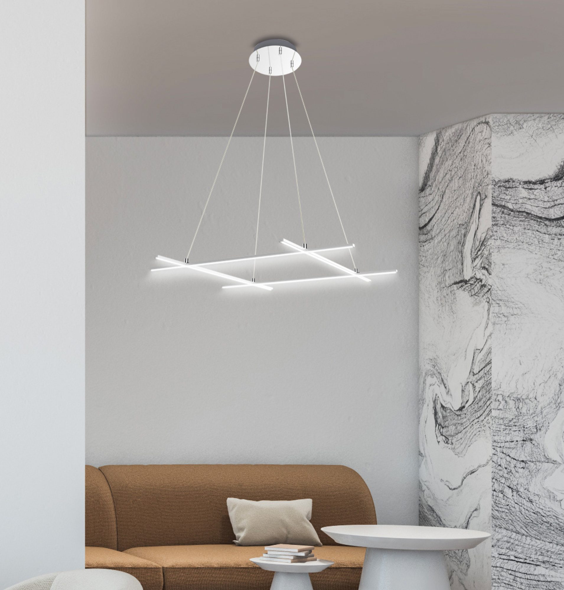 Nowoczesna lampa Valitano 40 W w salonie nad strefą wypoczynku