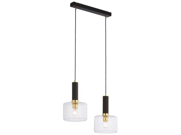 Lampa wisząca Vanes 2-punktowa, złoto-czarna, dwa klosze przezroczyste, producent