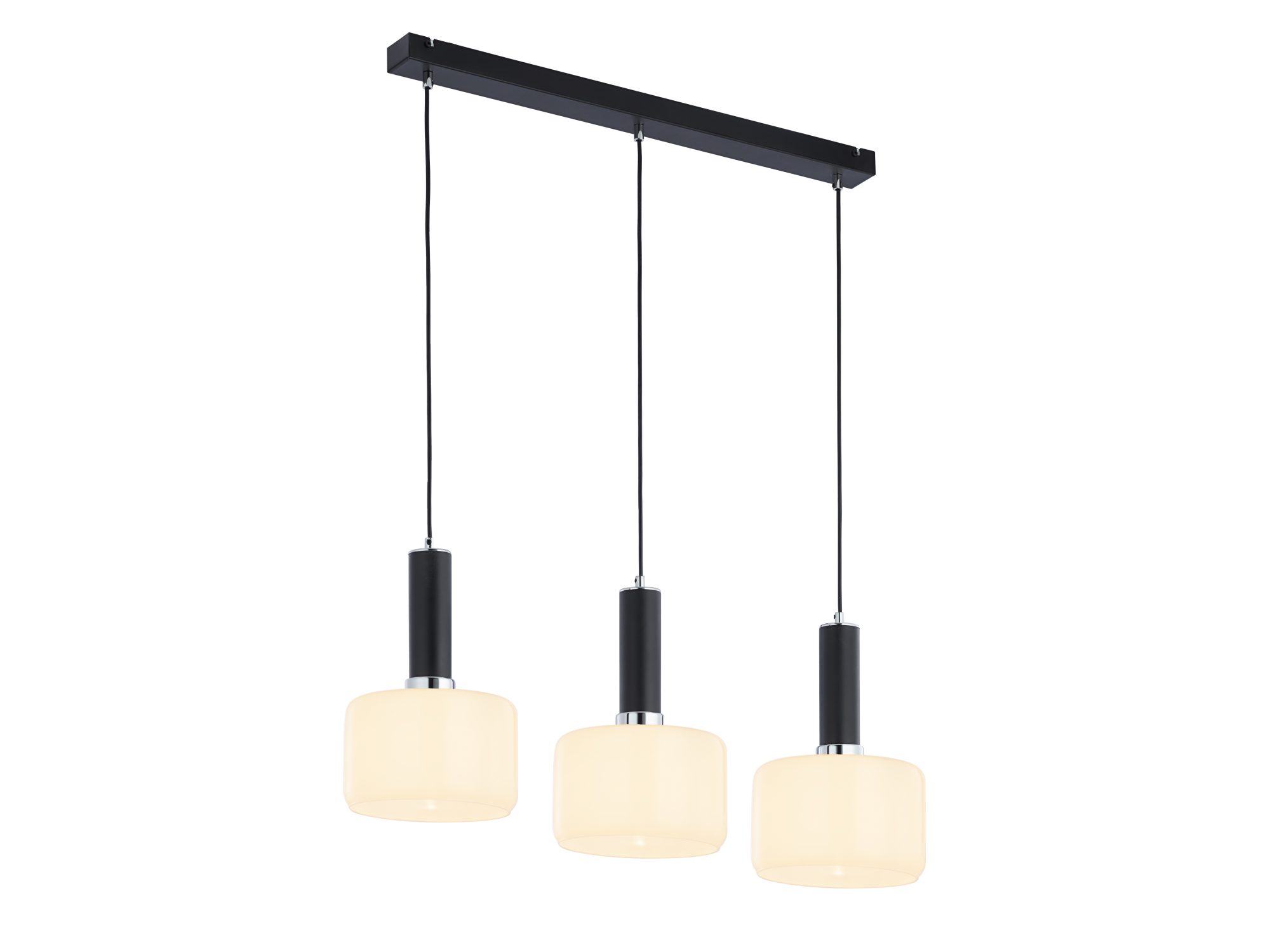 Lampa wisząca Vanes 3-punktowa z chromowanymi akcentami i mlecznym szkłem