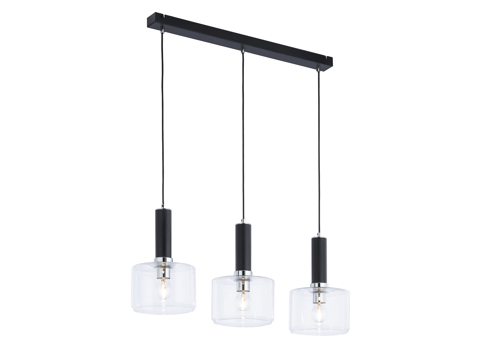 Lampa wisząca Vanes z chromowanymi detalami i trzema przezroczystymi kloszami