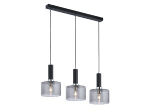 Miniaturka 4 - Lampa wisząca Vanes czarno-chromowana z trzema przydymionymi kloszami