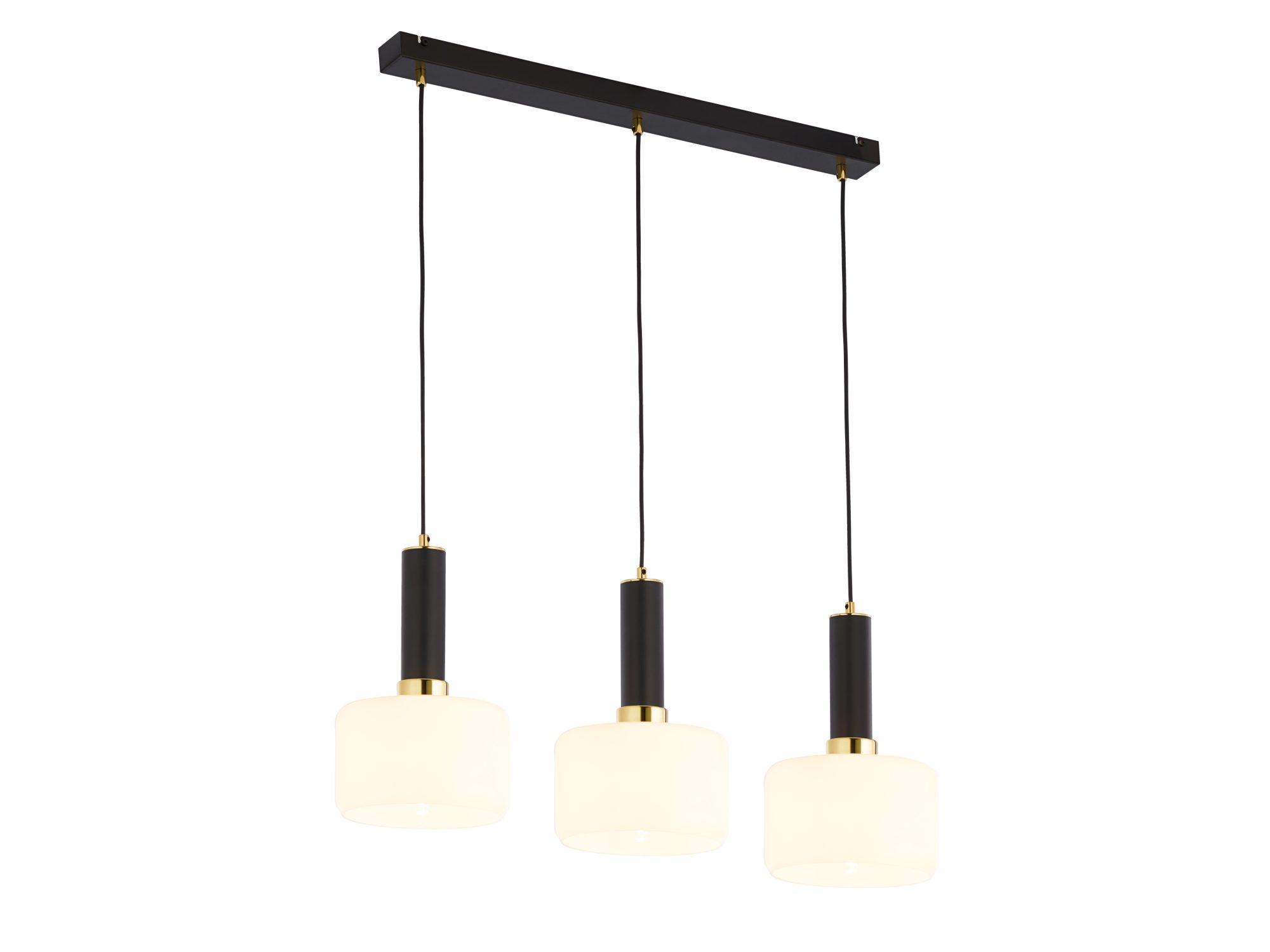 Lampa wisząca Vanes 3-punktowa ze złotymi oprawami i mlecznymi kloszami