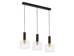 Miniaturka 6 - Lampa wisząca Vanes trzy punkty, złote detale i przezroczyste cylindryczne klosze