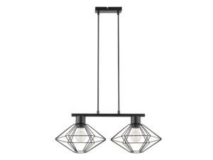 Miniaturka 2 - Czarna lampa wisząca Vario 2 z dwoma geometrycznymi stalowymi kloszami i pełnym zawieszeniem na białym tle