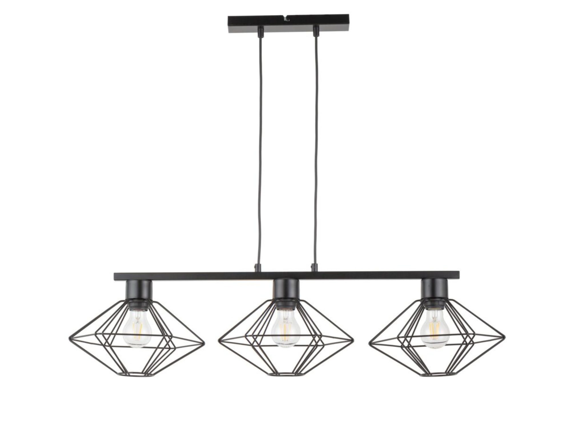 Lampa wisząca Vario 3 czarna z trzema stalowymi geometrycznymi kloszami na białym tle