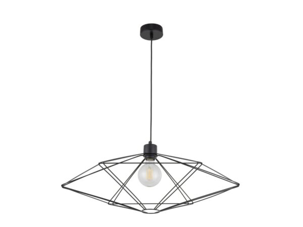 Lampa wisząca Vario L czarna z szerokim geometrycznym drucianym kloszem, kompletnym zawieszeniem i rozetą