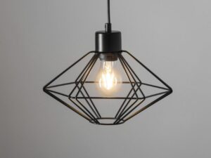 Miniaturka 1 - Lampa wisząca Vario S czarna, druciany geometryczny klosz z widoczną świecącą żarówką