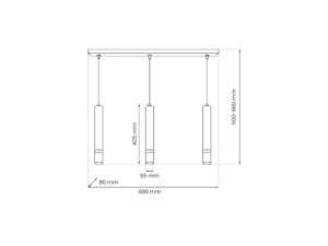 Miniaturka 5 - Lampa wisząca Velasina trzy na listwie – wymiary