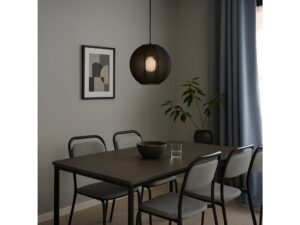 Miniaturka 3 - Czarna lampa wisząca Veliva nad stołem w ciemniejszej jadalni