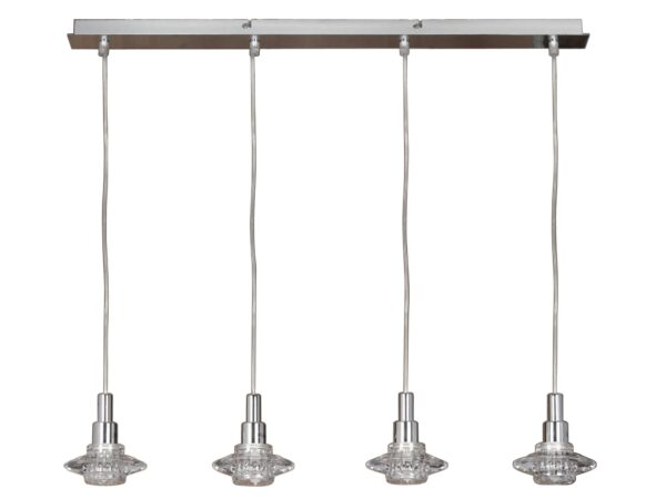 Lampa wisząca Veloda z czterema ozdobnymi szklanymi kloszami na chromowanych ramionach