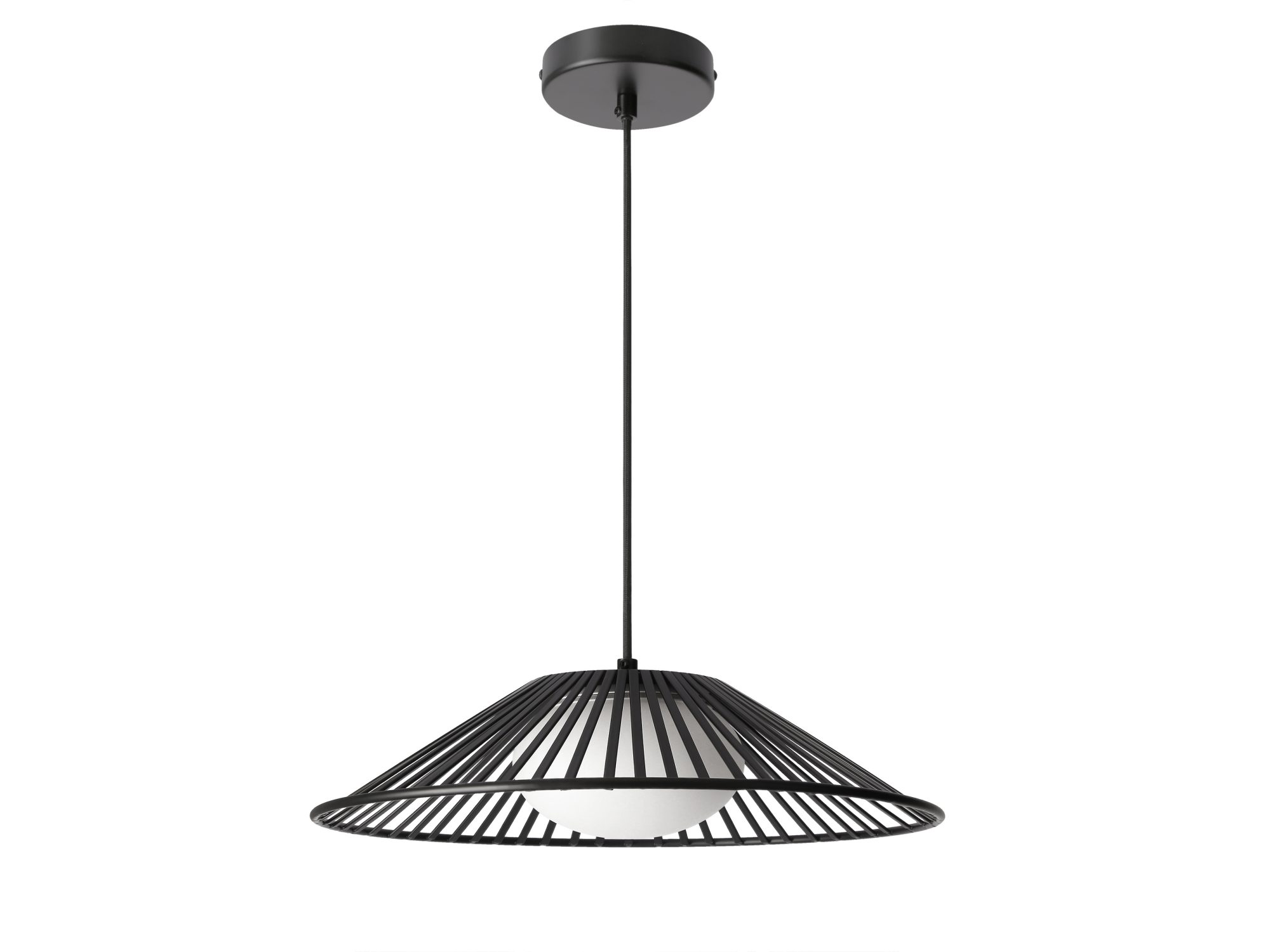 Lampa wisząca Velono 50 cm z czarnym stalowym stelażem i białym kloszem