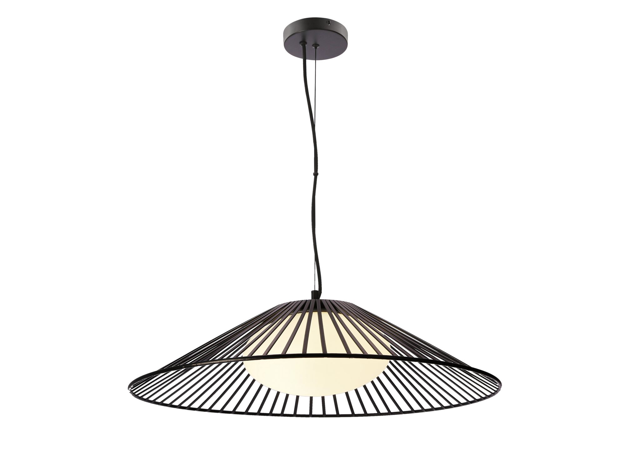 Lampa wisząca Velono 60 cm z białym szklanym kloszem pod czarnym stelażem