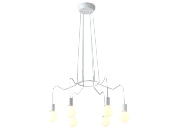 Lampa wisząca Velovano sześciopunktowa biała z giętymi metalowymi ramionami