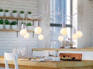 Miniaturka 2 - Biała lampa wisząca Velovano z ośmioma żarówkami nad stołem w kuchni