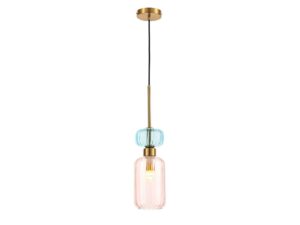 Miniaturka 6 - Lampa wisząca Venaria różowy klosz i turkusowy detal na białym tle