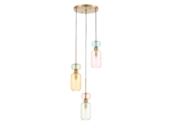 Lampa wisząca Venaria trzy kolorowe klosze na białym tle