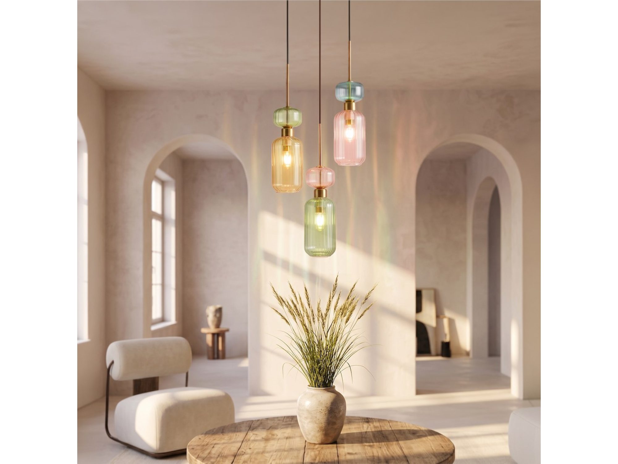 Trzypunktowa lampa Venaria w jasnym salonie