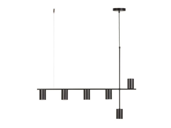 Lampa wisząca Vendo 6 czarna z sześcioma reflektorami GU10 na białym tle
