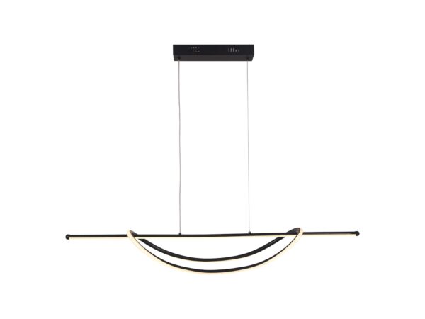 Czarna lampa wisząca Venesia LED 35 W z długą belką i dwoma zakrzywionymi ramionami, packshot
