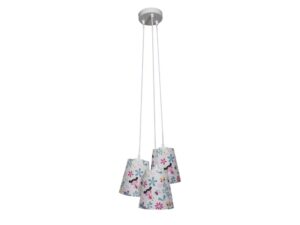 Miniaturka 2 - Lampa wisząca Venireta z trzema kolorowymi abażurami i białym zawieszeniem na białym tle