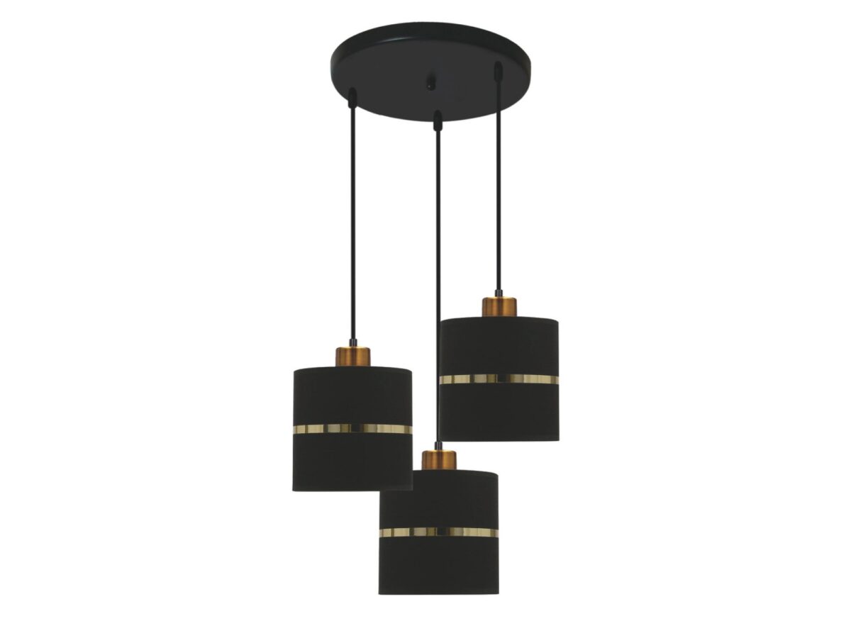 Lampa wisząca Venisia 3-punktowa czarna ze złotymi paskami
