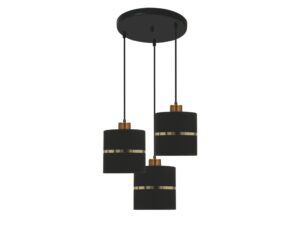 Miniaturka 3 - Lampa wisząca Venisia z trzema czarnymi abażurami ze złotymi paskami