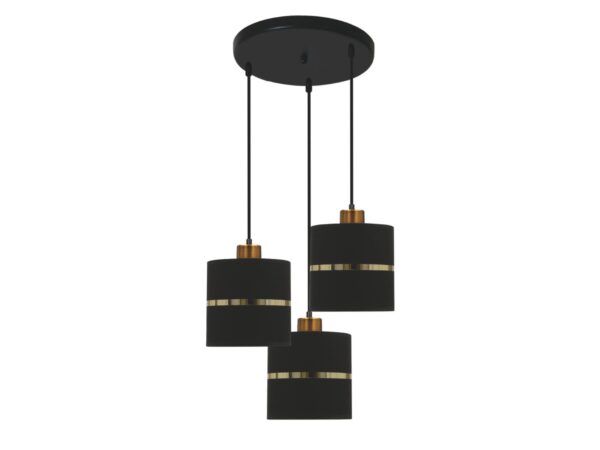 Lampa wisząca Venisia z trzema czarnymi abażurami ze złotymi paskami