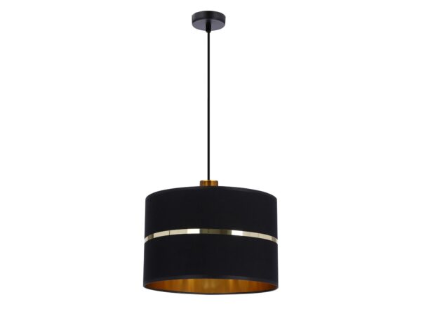 Lampa wisząca Venisia z czarnym abażurem i złotym pasem na białym tle