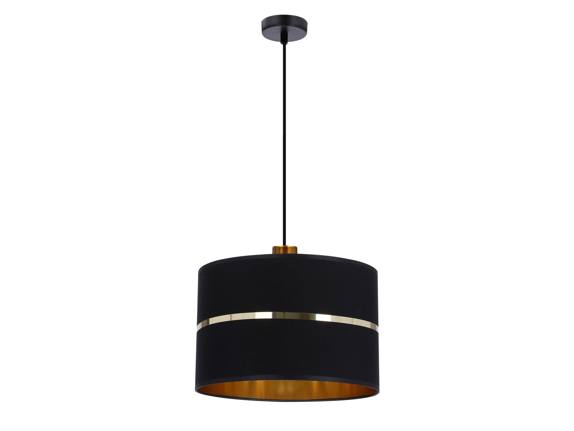 Lampa wisząca Venisia z czarnym abażurem i złotym pasem na białym tle