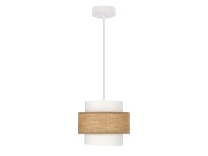 Miniaturka 2 - Lampa wisząca Venito z białym abażurem i zewnętrznym kremowym pierścieniem o plecionej fakturze