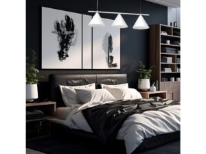 Miniaturka 12 - Biała lampa wisząca Venolo 3 × GX53 w aranżacji sypialni