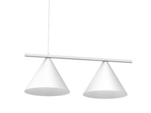 Miniaturka 5 - Biała lampa wisząca Venolo, zbliżenie dwóch stożkowych metalowych kloszy