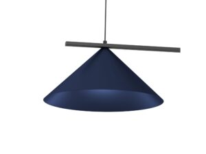 Miniaturka 10 - Granatowy stożkowy klosz Venolo z bliska przy czarnej belce wiszącej lampy