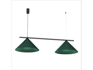Miniaturka 3 - Zielona lampa Venolo z dwoma ciemnozielonymi stożkowymi kloszami i czarną belką