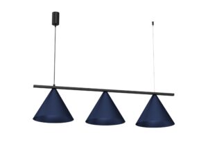 Miniaturka 2 - Lampa wisząca Venolo trójpunktowa z trzema granatowymi kloszami na białym tle