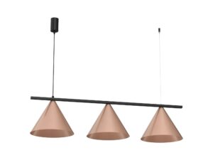 Miniaturka 14 - Lampa wisząca Venolo z trzema miedzianymi kloszami na czarnej belce, pełen packshot na białym tle