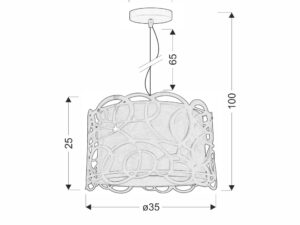Miniaturka 1 - Rysunek wymiarowy białej lampy wiszącej Venotia