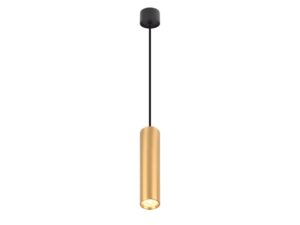 Miniaturka 5 - Wąska czarno-złota lampa wisząca Vesavia 1×GU10 z cylindrycznym kloszem na białym tle
