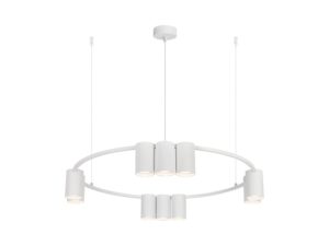 Miniaturka 1 - Biała okrągła lampa wisząca Vesavia z dziesięcioma oprawkami GU10 na białym tle