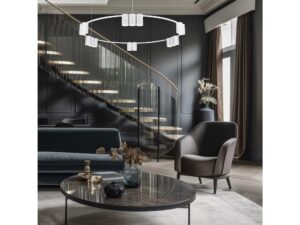 Miniaturka 4 - Biała okrągła lampa Vesavia 15×GU10 w eleganckim salonie