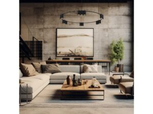 Miniaturka 3 - Czarna okrągła lampa Vesavia 15×GU10 w loftowym salonie