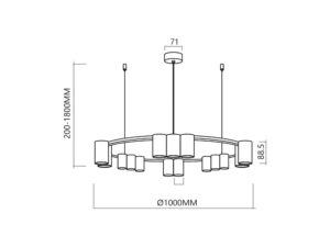 Miniaturka 6 - Schemat wymiarowy okrągłej lampy Vesavia 15×GU10 średnica 100 cm