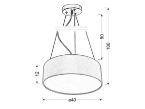 Miniaturka 1 - Rysunek wymiarowy lampy wiszącej Vesodia ze średnicą abażuru 40 cm