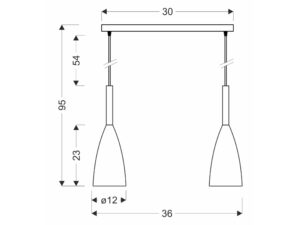 Miniaturka 1 - Rysunek wymiarowy lampy Vesomo 36 cm dwa szare klosze
