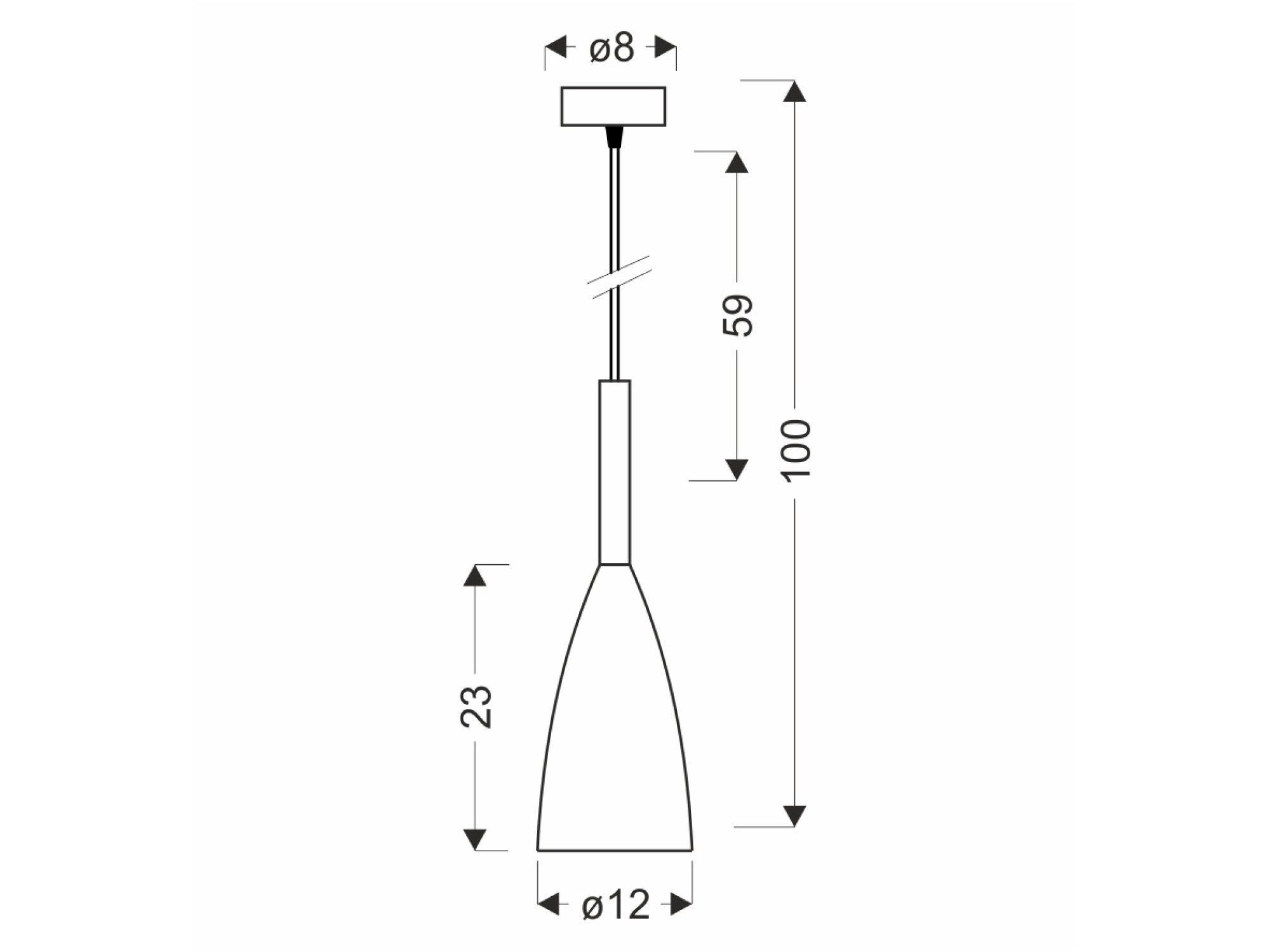 Rysunek wymiarowy szarej lampy wiszącej Vesomo 100 cm